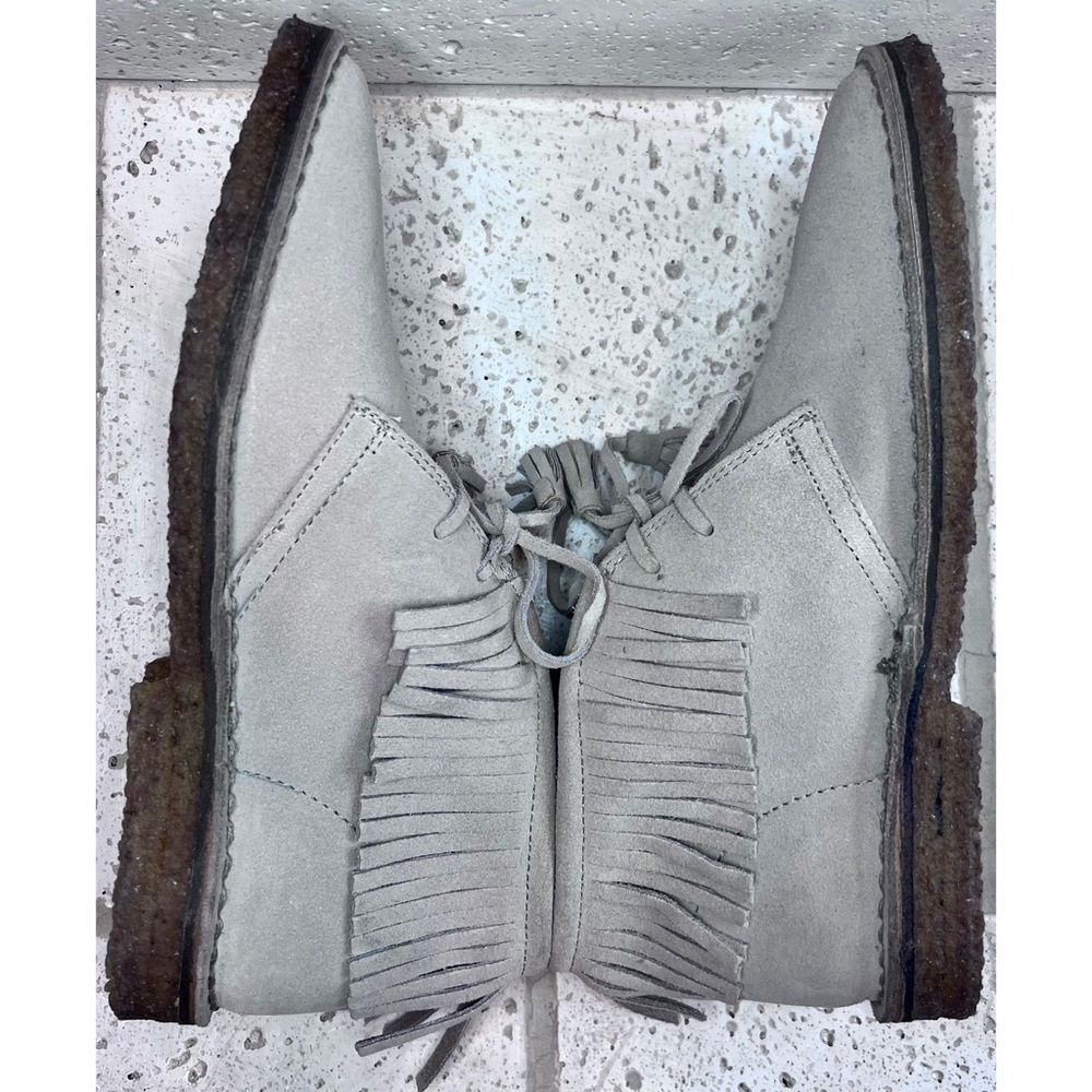 J Crew Fringed Macalister Suede Boot Tassel Laces Grey Tan Size 9 NWOB - Picture 11 of 13